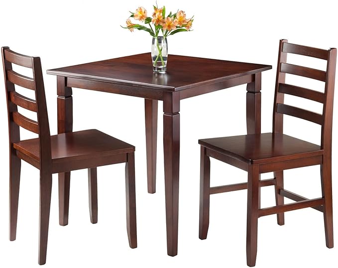 Winsome Kingstate Dinning Table with 2 Hamilton Ladder Back Chairs, Brown - LeafyLoom