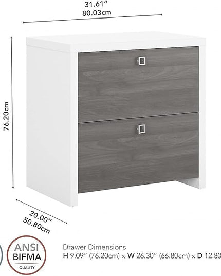 Office by kathy ireland Echo 2-Drawer Lateral File Cabinet, Letter/Legal, Pure White/Modern Gray, 32-inch (KI60502-03) - LeafyLoom