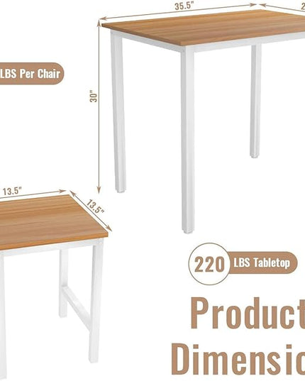 DKLGG 3 Pieces Dining Table Set, Space Saving Kitchen Table Set for 2, Small Dining Table and Chairs for 2, Compact Table w/ 2 Stools Perfect for Breakfast Nook, Living Room, Apartment - LeafyLoom