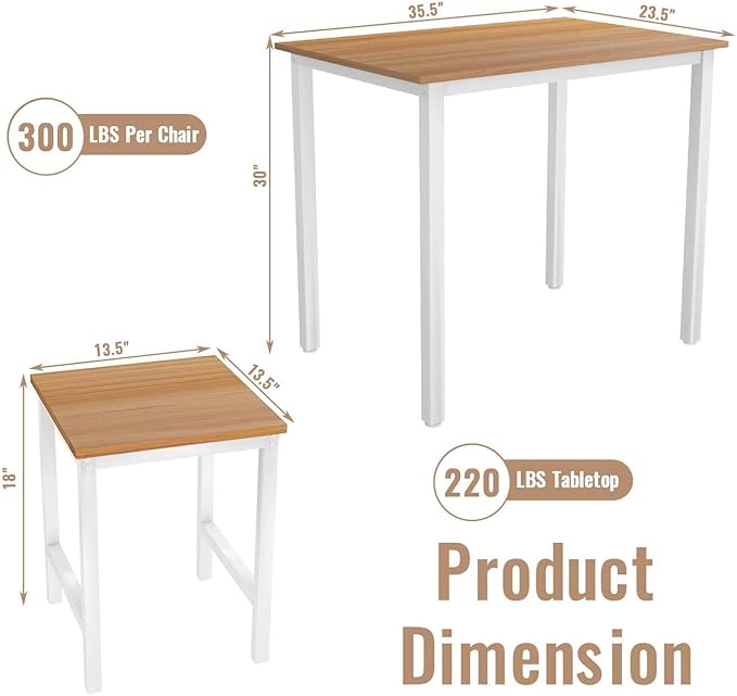 DKLGG 3 Pieces Dining Table Set, Space Saving Kitchen Table Set for 2, Small Dining Table and Chairs for 2, Compact Table w/ 2 Stools Perfect for Breakfast Nook, Living Room, Apartment - LeafyLoom