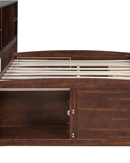 Merax Wooden Captain Bed Frame with Storage,Full Size Platform Bed with Built-in Storage Shelves,4 Drawers and 2 Cabinets,Full Size Daybed for Living Room - LeafyLoom