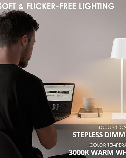 4-Pack Rechargeable Table Lamps, LED Cordless Table Lamp, 3W 6000mAh Battery Operated Table Light, Stepless Dimming Portable Table Light Waterproof for Restaurant/Indoor/Outdoor (White) - LeafyLoom