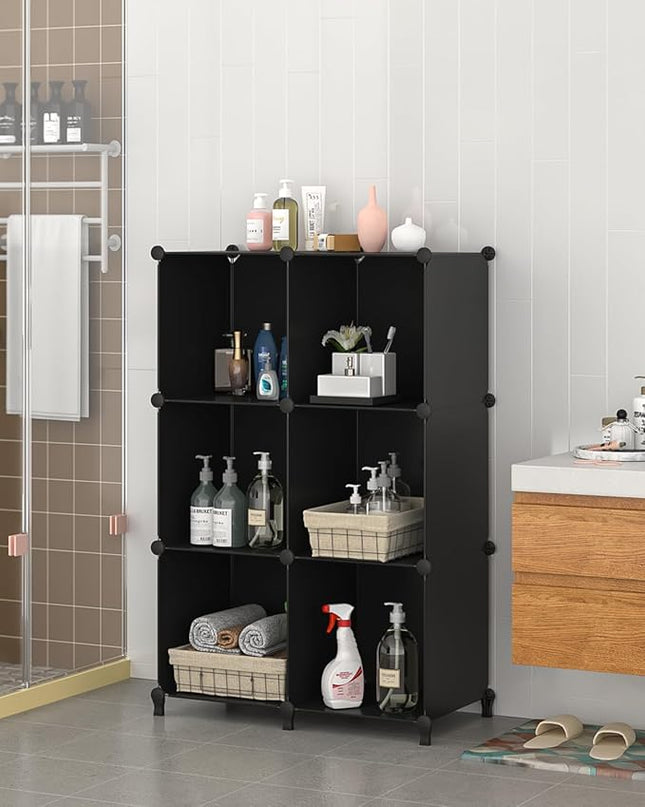 FUNLAX Cube Storage Shelf, 16 Storage Cubes Closet Organizers and Storage Portable Cube Storage Organizer Plastic Bookshelf Bookcase for Study Room, Bedroom, Office, Black - LeafyLoom