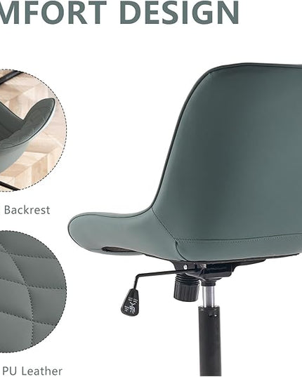 YOUNIKE Office Chair with Wheels Armless Desk Chair Swivel Rolling Task Chair with Back Upholstered Faux Leather Modern Computer Chair Height Adjustable, Greyish Green - LeafyLoom