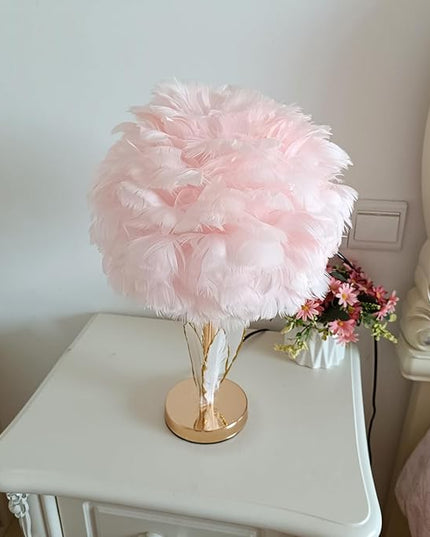 ZYLEIESENBAO Girl Lamp Creative Feather Table Lamp Gold Pink Bedside Princess Lamp Goose Feather Desk Lamp Simple Atmosphere Decoration Art Wedding Romantic Table Lamp - LeafyLoom