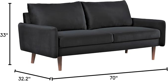 US Pride Furniture Kent Modern Velvet Sofa, Comfortable 3 Seater Couch for Living Rooms and Small Spaces, Ideal Studio Apartment Furniture with Sleek Design, Black - LeafyLoom