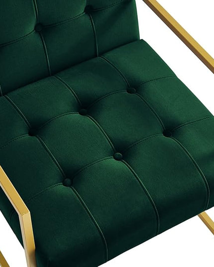 24KF Modern Jade Velvet Button Tufted Accent Chair with Golden Metal Stand, Decorative Furniture Chairs for Living Room Bedroom -Jade - LeafyLoom