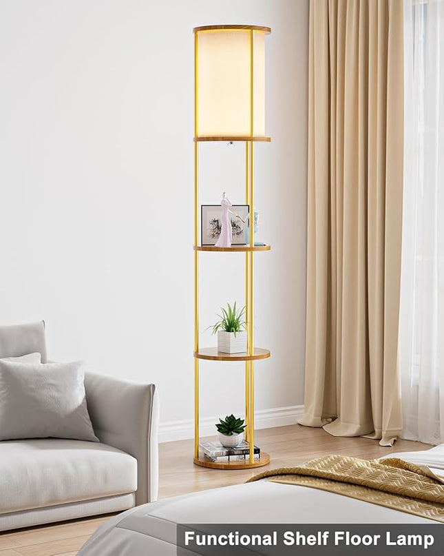 Lightdot 61IN Floor Lamp with Shelves, 3-Tier Storage Gold Standing Lamps with 3000K E26 Bulb Included, Display Shelf Floor Lamp for Living Room Sofa Corner - LeafyLoom