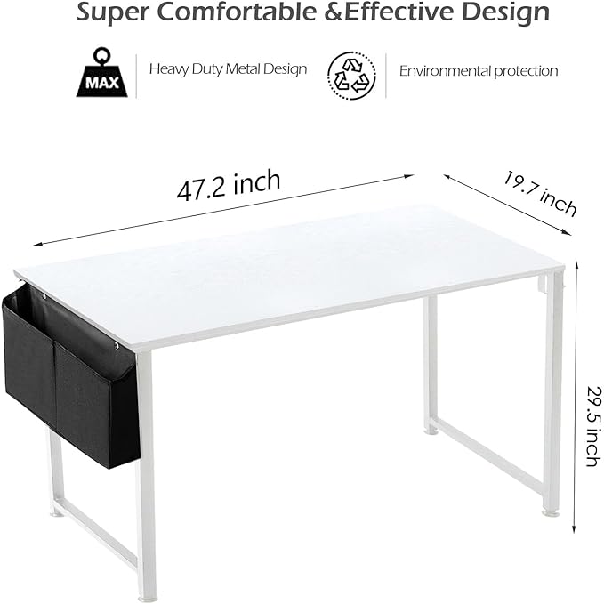 Lufeiya 47 inch White Office Computer Desk - Modern Simple Student Study Table for Home Office Bedroom Writing Desk - LeafyLoom