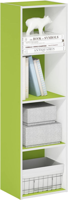 Furinno Luder Bookcase / Book / Storage, 4-Tier Cube, Green/White - LeafyLoom
