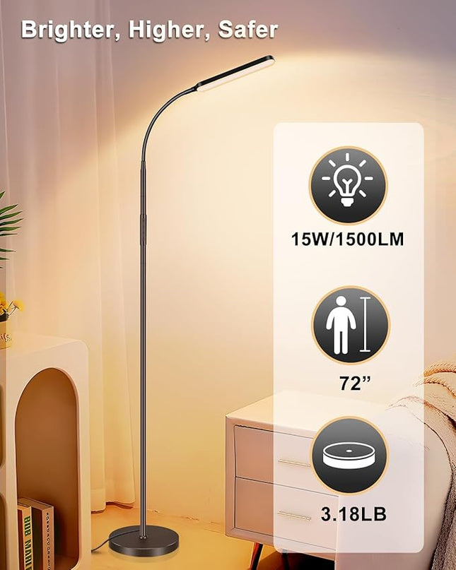 LED Pharmacy Floor Lamp - Tall Industrial Floor Lamp Design for Reading, Crafting, Work, 15W 1500LM Bright Reading Floor Lamp with Remote & Touch Control, for Living Room, Bedroom and Office - LeafyLoom