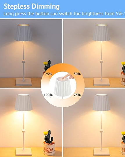 GGOYING Cordless Table Lamp,5200mAh Portable Rechargeable LED Lamp with 3 Color Stepless Dimming, Minimalist Battery Night Light for Dinner Camping(White) - LeafyLoom