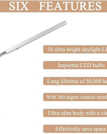FILFEEL Tattoo Light, Ultra-Slim LED Desk 360 Degree Rotation Metal Arm Eye-Caring Office Lamp Makeup(US Plug) - LeafyLoom