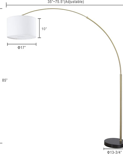 Modern 81" Arc X-LARGE Tall Living Room-Stand Up Arching Drum Shade Large Floor Lamp with Real Marble Base for Dinning/Bedrooms-Corner Lamp for Office Lighting White/Gold (99-6938GLD) - LeafyLoom