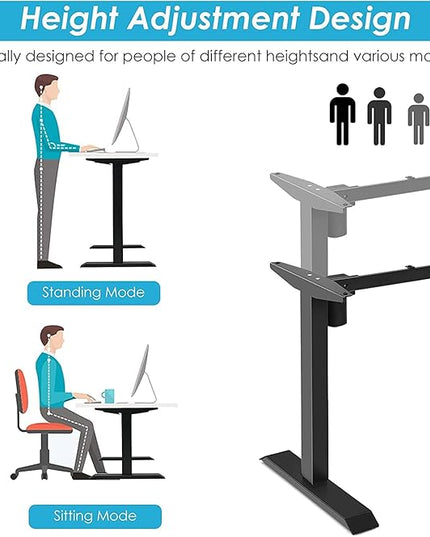 Electric, Single Motor Height Adjustable 2 Button Controller, Table Base for Work Home Office Computer Workstation Standing Desk Frame, Black - LeafyLoom