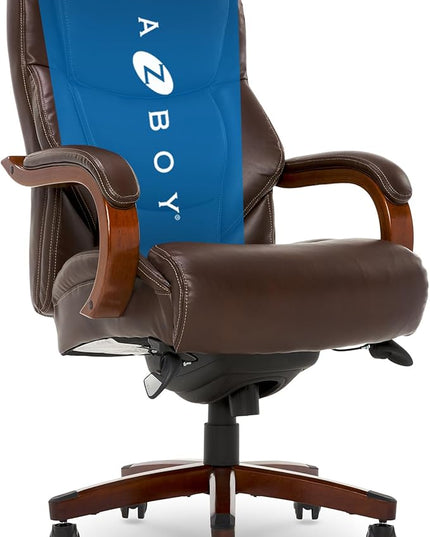 La-Z-Boy Delano Big & Tall Executive Office Chair, High Back Ergonomic Lumbar Support, Bonded Leather, Brown - LeafyLoom