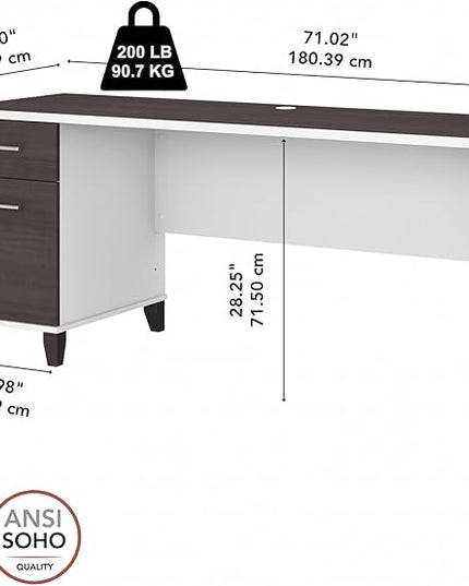 Bush Furniture Somerset Computer Drawers | Office Home Workspace | Large Desk, 72W, Storm Gray/White - LeafyLoom