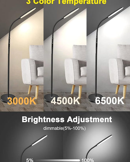 Modern LED Floor Lamp Bright 18W sofa reading Lamps Estheticians' Light for Lash Extensions,Dimmable Modern Standing Light,Adjustable Gooseneck Task Lighting for Living Room Bedroom Office - LeafyLoom