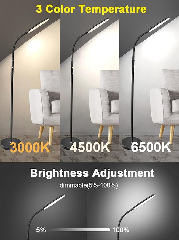 Modern LED Floor Lamp Bright 18W sofa reading Lamps Estheticians' Light for Lash Extensions,Dimmable Modern Standing Light,Adjustable Gooseneck Task Lighting for Living Room Bedroom Office - LeafyLoom