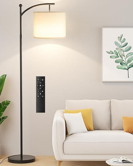 Ambimall Floor Lamp with Remote Control and Stepless Dimmable Bulb, Colors Temperature & Brightness Adjustable, Modern Floor Lamps for Living Room（White Shade & Black Pole） - LeafyLoom