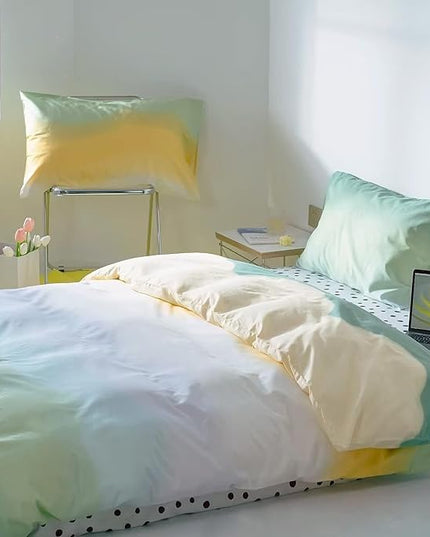 Green Gradient Comforter Set Queen Sage Green and Yellow Rainbow Bedding Comforter Set Multicolor Yellow Light Green Bedding Set Cotton Blanket Quilts Rainbow Color Comforter Set for Queen Bed - LeafyLoom
