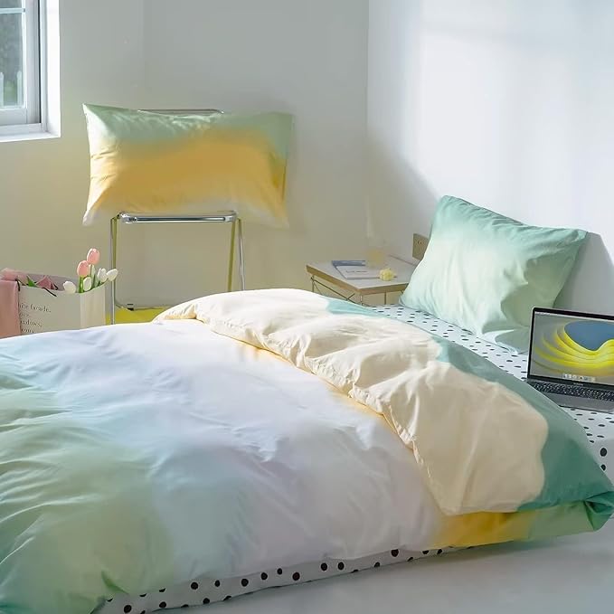Green Gradient Comforter Set King Sage Green and Yellow Rainbow Bedding Comforter Set Multicolor Yellow Light Green Bedding Set Cotton Blanket Quilts Rainbow Color Comforter Set for King Bed - LeafyLoom