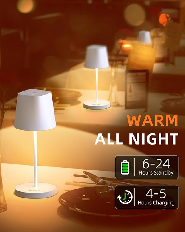 Quntis 2 Pack Cordless Rechargeable Table Lamp, Battery Powered LED Desk Lamp, Stepless brightness dimming, Touch Dimmable Table Lamp for Bedroom Restaurant Outdoor, White - LeafyLoom