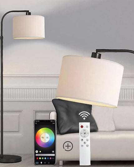 Black Floor Lamp with Remote Control, 1200 Lumens 15W LED Bulb Included, Adjustable Height Arc Floor Lamps for Living Room, Black Standing Lamp Dimmable Floor Lamp for Bedroom, Office - LeafyLoom