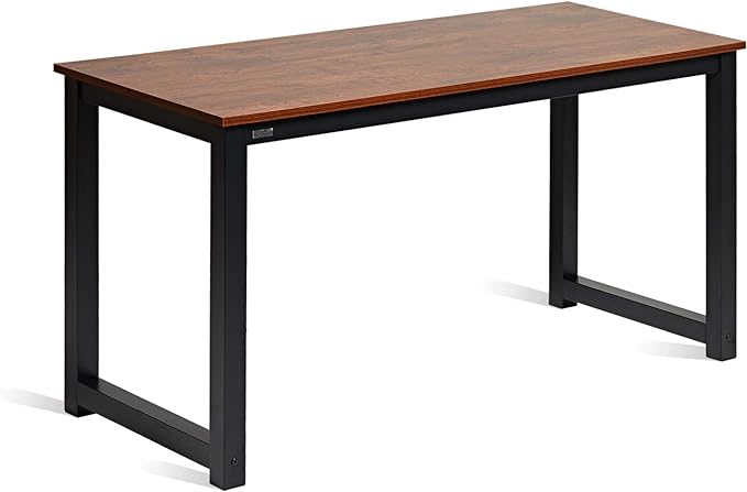Computer Desk 55 ” Modern Simple Large Study Writing Desk Industrial Style Laptop PC Table for Home Office, with Leg Bars, Sandalwood Board Black Leg - LeafyLoom