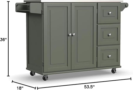 Homestyles Mobile Kitchen Island Cart with Stainless Steel Top, Sage Green - LeafyLoom