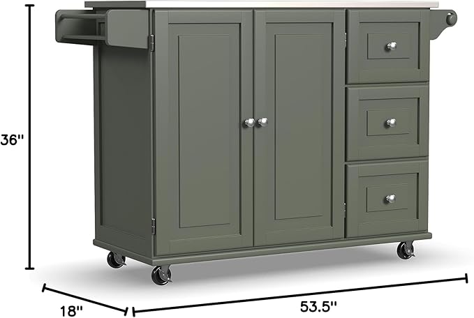 Homestyles Mobile Kitchen Island Cart with Stainless Steel Top, Sage Green - LeafyLoom