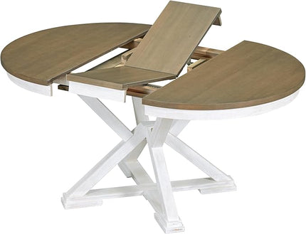 Merax 5-Piece Retro Functional Dining Set Extendable Round Table and 4 Upholstered Chairs, White - LeafyLoom