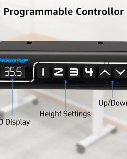 MOUNTUP 55x28 Inches Electric Height Adjustable Standing Desk, Sit Stand Desk with Memory Controller, Ergonomic Stand Up Desk for Home Office with Splice Board, White+Grey - LeafyLoom