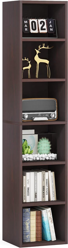 70.9 Inch Tall Narrow Bookcase, Corner Bookshelf 6 Tier Cube Display Shelf Storage Organizer for Small Space, Brown - LeafyLoom