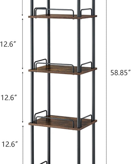 5-Tier Tall Bookshelf, Narrow Bookcase with guardrail, Freestanding Storage Stand Display Rack for Living Room, Bedroom, Home Office, Rustic Brown and Black - LeafyLoom