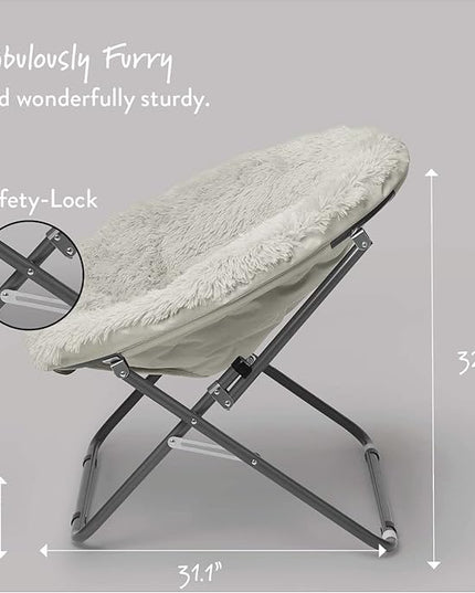 Oversized Mongolian Faux Fur Saucer Chair, White - LeafyLoom
