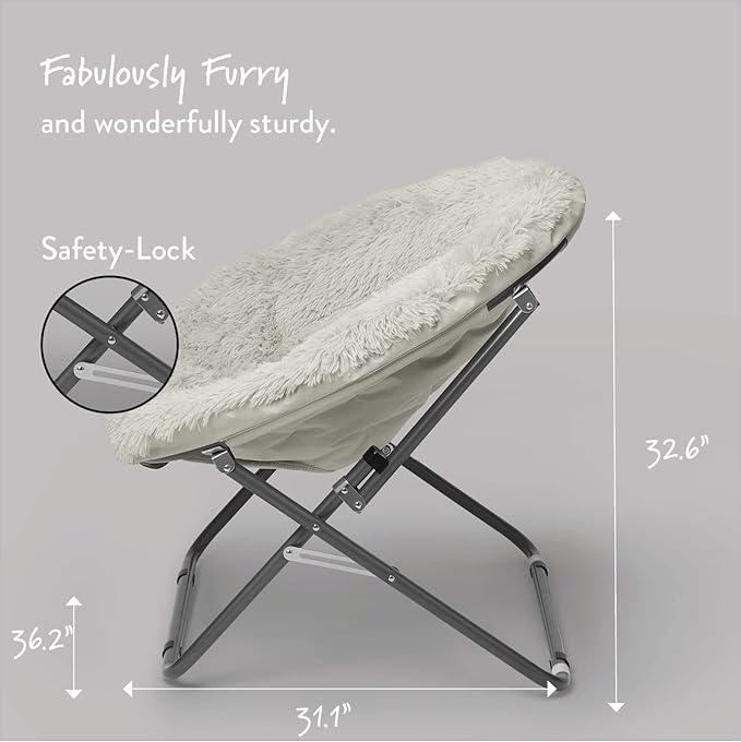Oversized Mongolian Faux Fur Saucer Chair, White - LeafyLoom