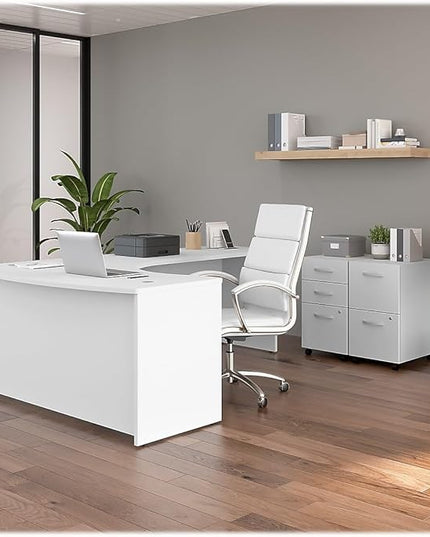 Bush Business Furniture Studio C 60W x 43D Right Hand L-Bow Desk Shell in White - LeafyLoom