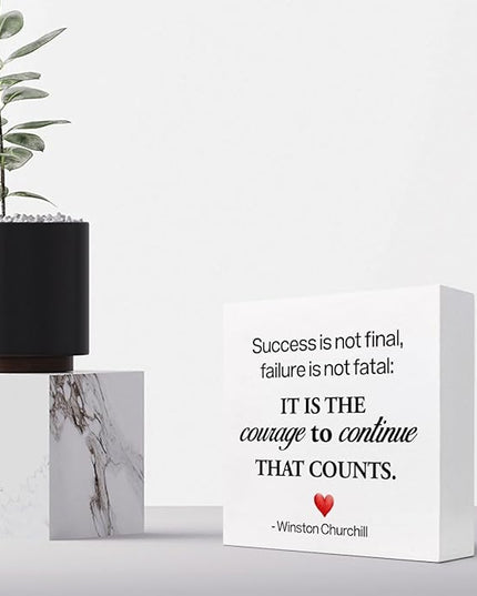 Motivational Wood Box Sign Desk Decor,Success is not Final Failure is not Fatal Wood Plaque Signs,Rustic Positive Wooden Block Sign Decor for Home Office Shelf Desk Table Decoration C1071 - LeafyLoom