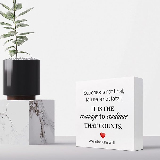 Motivational Wood Box Sign Desk Decor,Success is not Final Failure is not Fatal Wood Plaque Signs,Rustic Positive Wooden Block Sign Decor for Home Office Shelf Desk Table Decoration C1071 - LeafyLoom