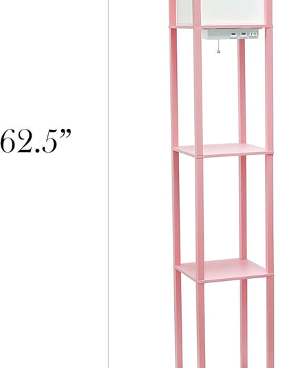 Simple Designs LF1037-LPK-LB Three Shelf Etagere Organizer Storage Floor Lamp with 2 Dual USB Ports and Charging Outlet, Light Pink, with Feit LED Bulb Included - LeafyLoom