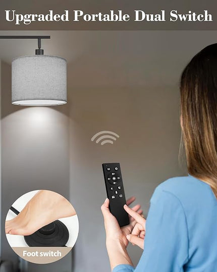 PESRAE Floor Lamp for Living Room, LED Floor Lamp with Remote Control, 4 Color Temperature LED Bulb Included, Modern Standing lamp with Linen Lampshade for Bedroom,Grey… - LeafyLoom