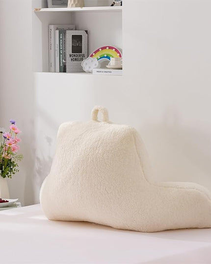 A Nice Night Sherpa Fleece Flannel Reading Pillow Bed Wedge Adult Backrest with Arms Back Support for Sitting Up in Bed/Couch,White,Large - LeafyLoom