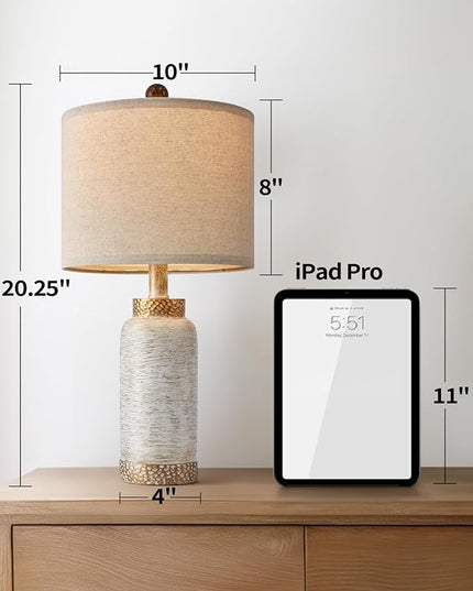 Table Lamp for Bedroom Living Room 20.25" Farmhouse Rustic Vintage Small Lamps Bedside Nightstand Light Home Office Desk Retro Mysterious East Style Deco (Antique White) - LeafyLoom