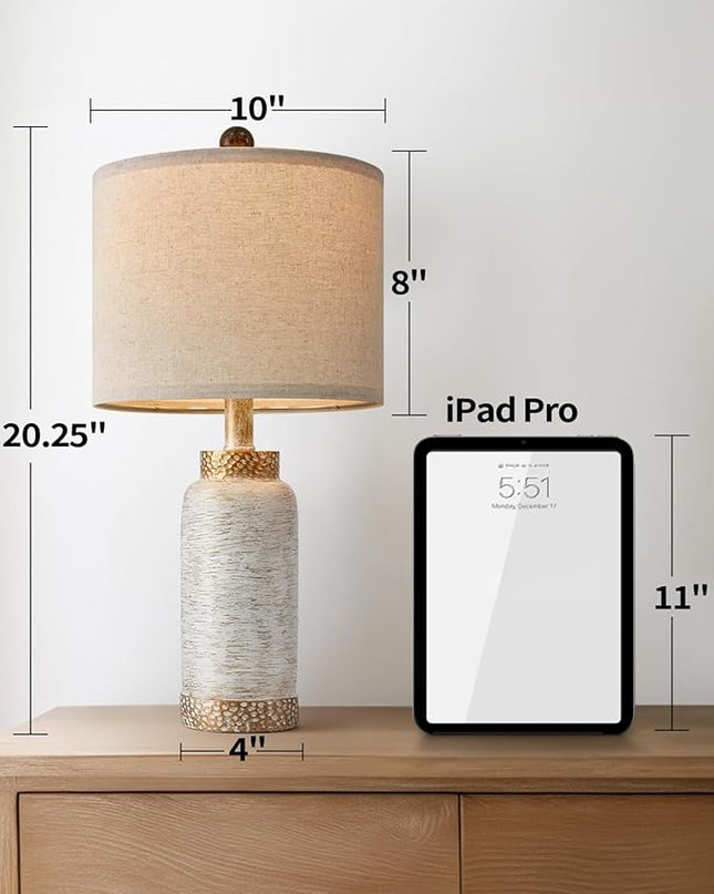 Table Lamp for Bedroom Living Room 20.25" Farmhouse Rustic Vintage Small Lamps Bedside Nightstand Light Home Office Desk Retro Mysterious East Style Deco (Antique White) - LeafyLoom