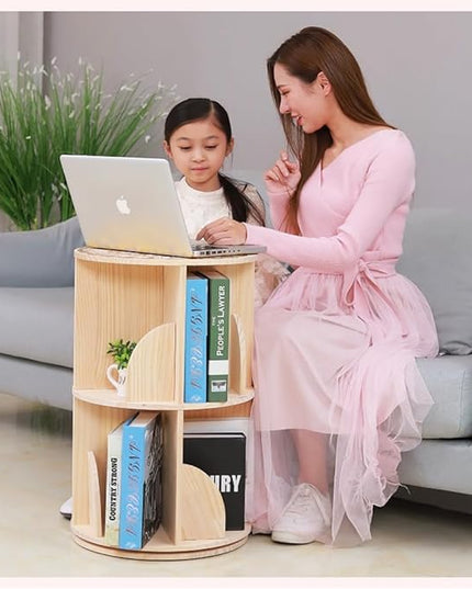 Bookshelf for Kids, 2 Tier 360° Rotating Shelves Bookshelf Organizer, Standing Bookcase Storage Rack, Bookshelves for Preschoolers' Classrooms,Daycare,Bedrooms,Nursery,Playrooms - LeafyLoom