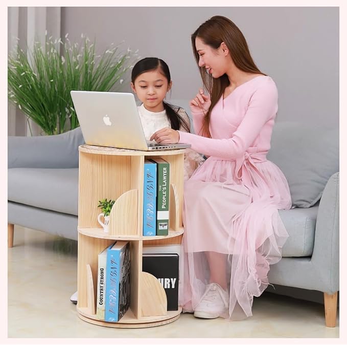 Bookshelf for Kids, 2 Tier 360° Rotating Shelves Bookshelf Organizer, Standing Bookcase Storage Rack, Bookshelves for Preschoolers' Classrooms,Daycare,Bedrooms,Nursery,Playrooms - LeafyLoom
