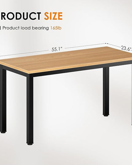 DlandHome 55 inches Large Computer Desk, Composite Wood Board, Decent and Steady Home Office Desk/Workstation/Table, BS1-140TB Teak and Black Legs, 1 Pack - LeafyLoom