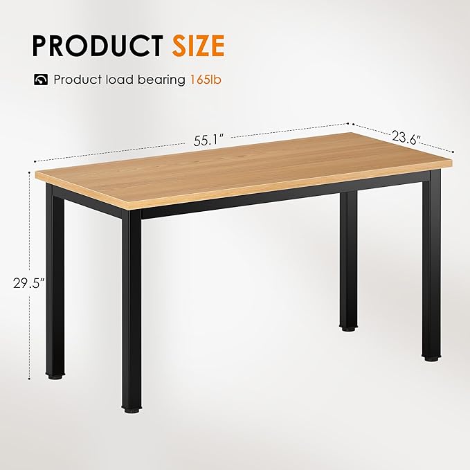 DlandHome 55 inches Large Computer Desk, Composite Wood Board, Decent and Steady Home Office Desk/Workstation/Table, BS1-140TB Teak and Black Legs, 1 Pack - LeafyLoom