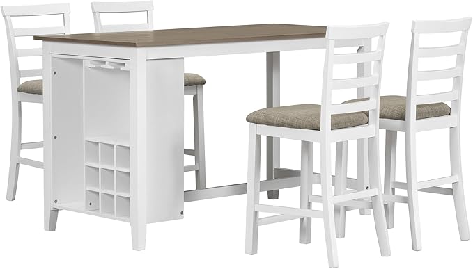 5 Piece Industrial Dinette Sets Wooden Kitchen Dining Table and 4 Matching Upholstered Chairs, for Diningroom Living Room, Easy to Assemble, Brown + White Wash - LeafyLoom